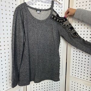 VENUS Charcoal Embellished Long Sleeve Top